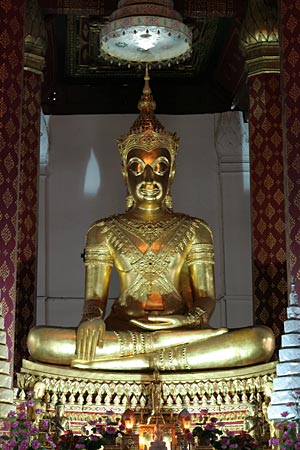 Main Buddha Image at Wat Na Phramen, Ayutthaya. Subduing Mara. Royal Attire.